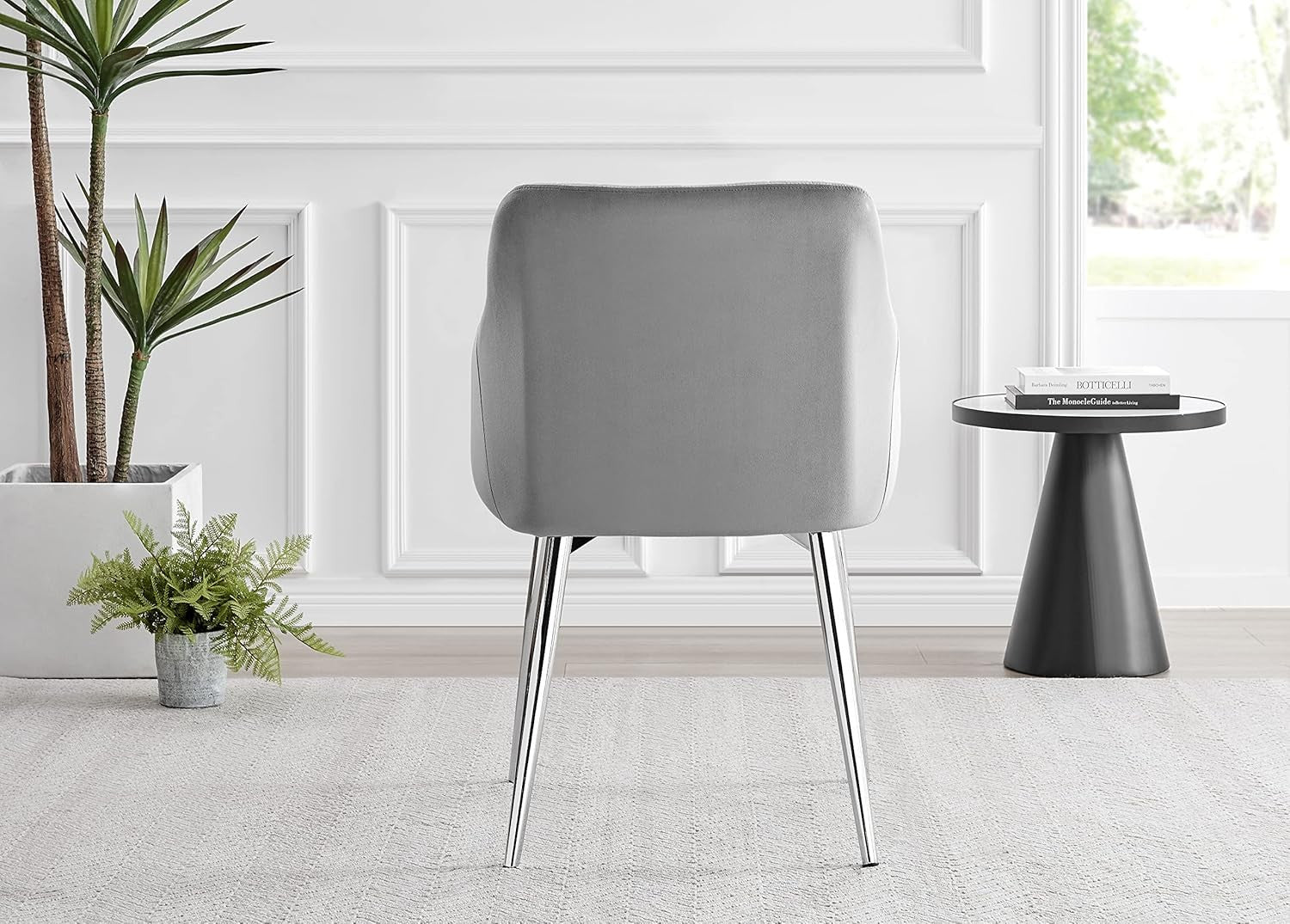 Grey Velvet Dining Chairs Set of 2 High Arm Chrome Legs