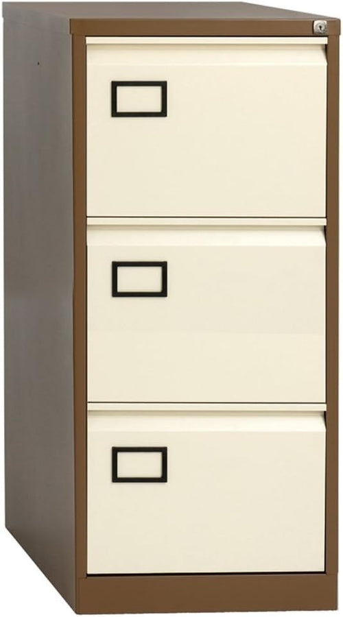 Coffee Cream 3 Drawer Steel Filing Cabinet Lockable A4 Foolscap