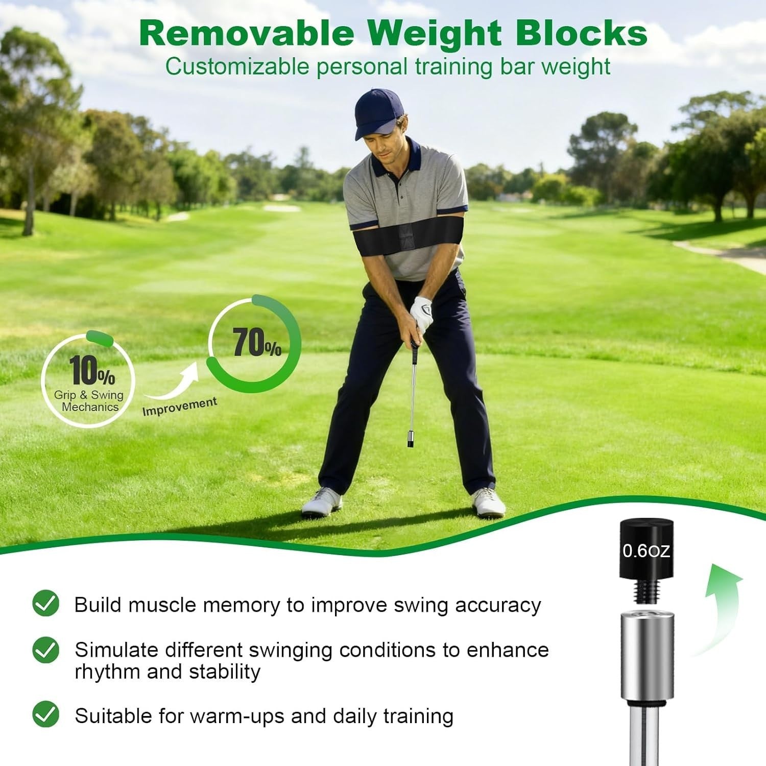 Retractable Golf Swing Trainer Grip Tempo Stick with Weight Feedback Aid