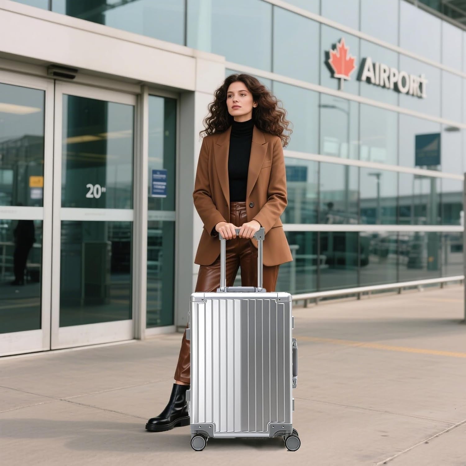 Silver Aluminum Cabin Suitcase 20 Inch Hard Shell Carry On TSA Spinner