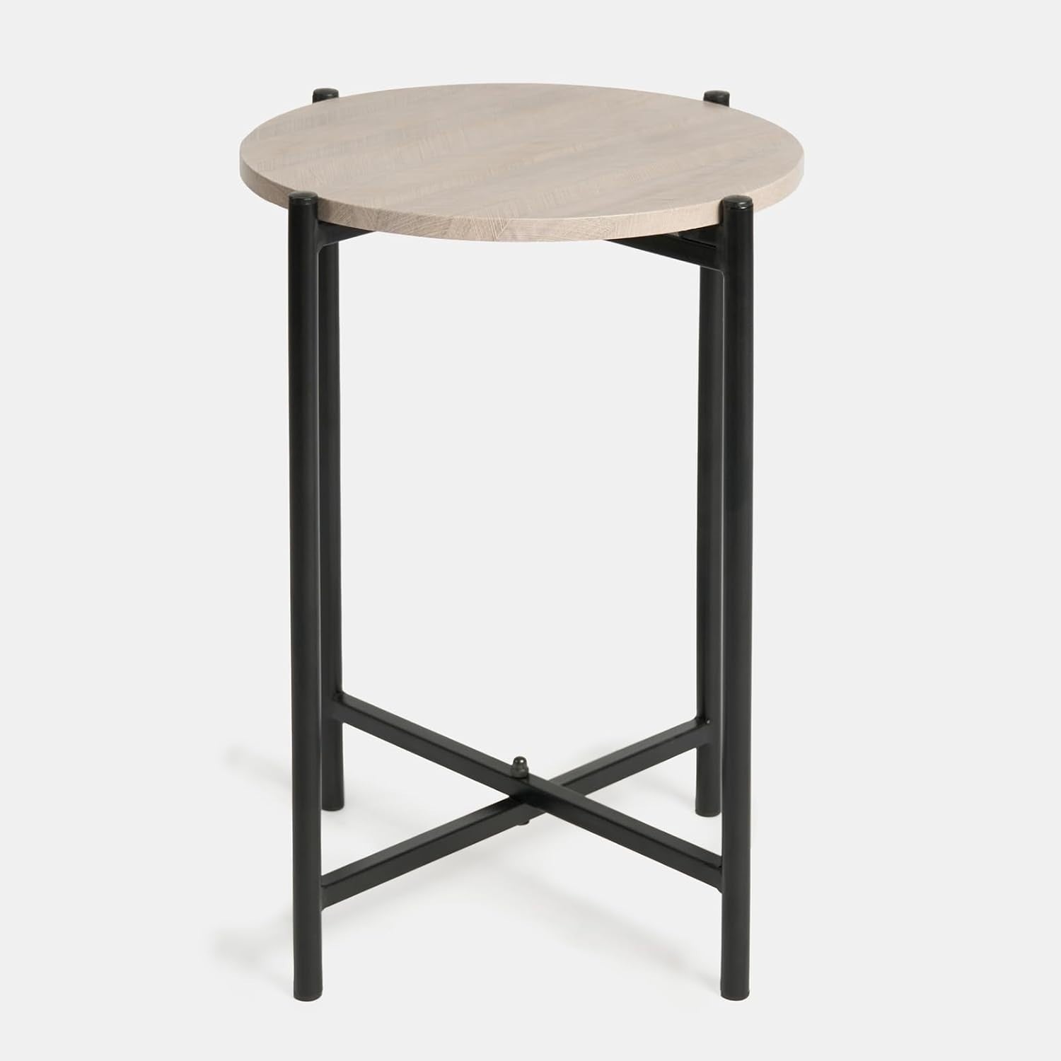 Round Marble Look Side Table Small Coffee End Table with Sturdy Metal Frame