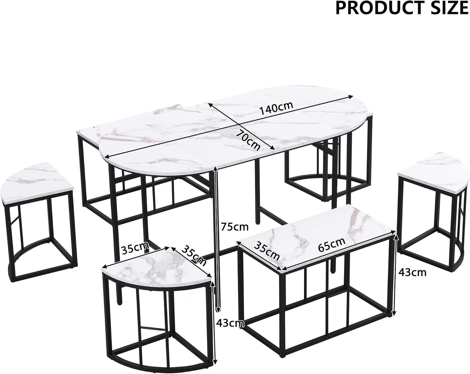 Modern 6-Seater Dining Table Set with Marble Effect Top & Cushioned Chairs