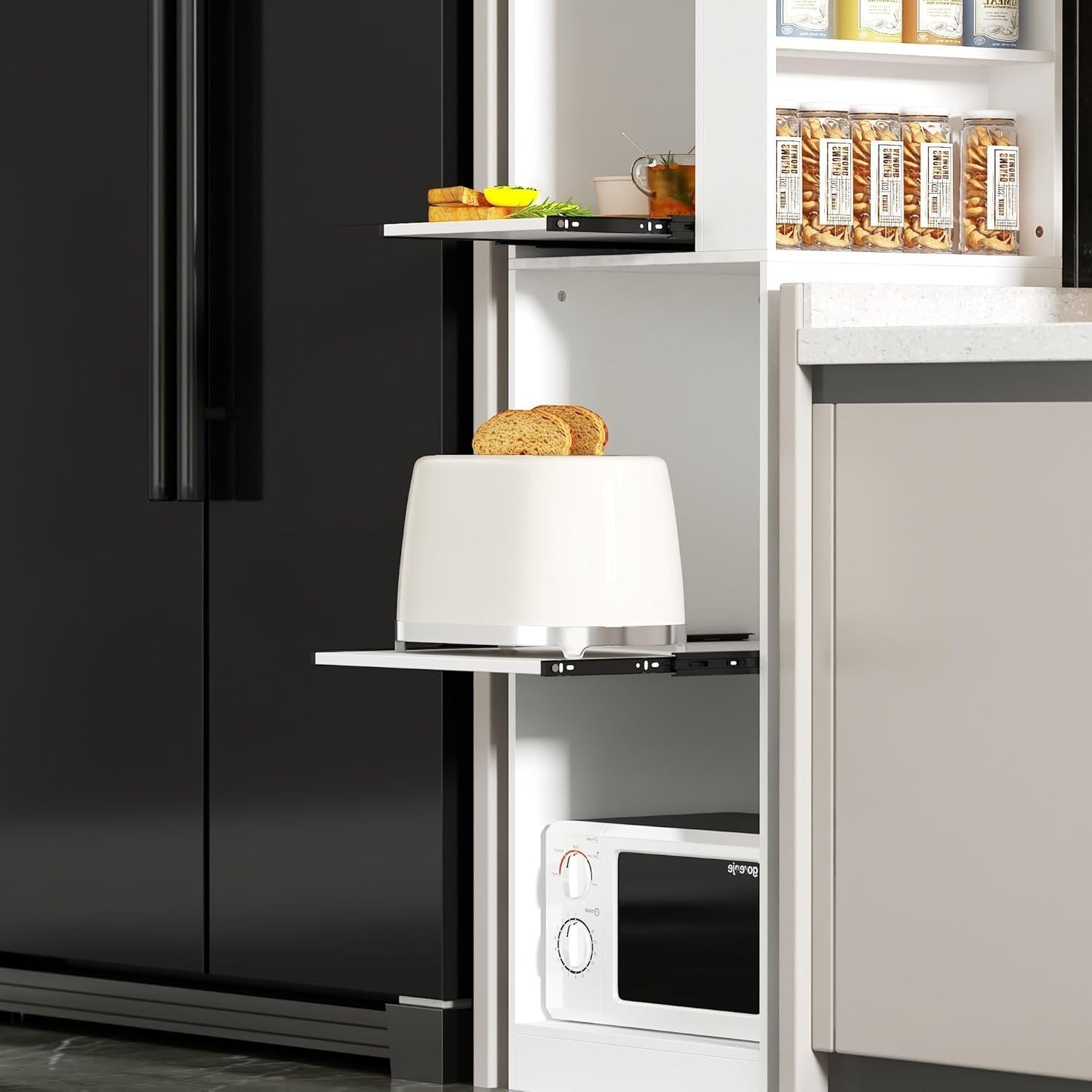 Tall Kitchen Cupboard White Sliding Drawer Pantry Storage Cabinet