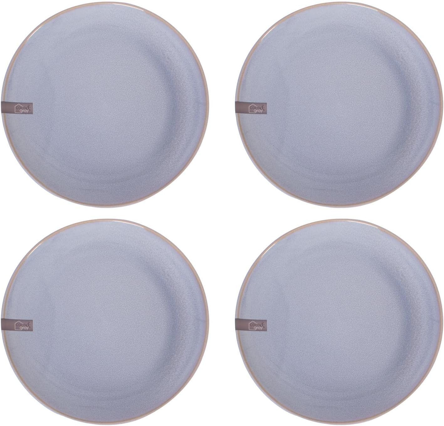 Set of 4 Stoneware Dinner Plates Reactive Glaze Blue Grey Kitchen Plates