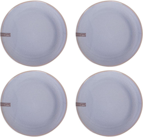 Set of 4 Stoneware Dinner Plates Reactive Glaze Blue Grey Kitchen Plates