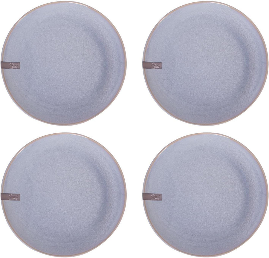 Set of 4 Stoneware Dinner Plates Reactive Glaze Blue Grey Kitchen Plates