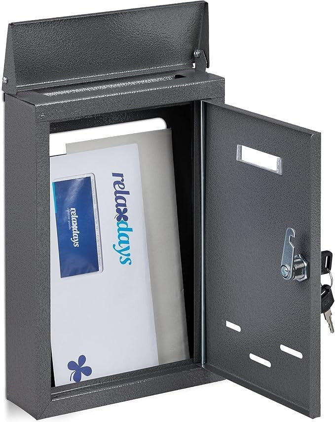 Lockable Wall Mounted Post Box with Keys – Compact Metal Mailbox Grey