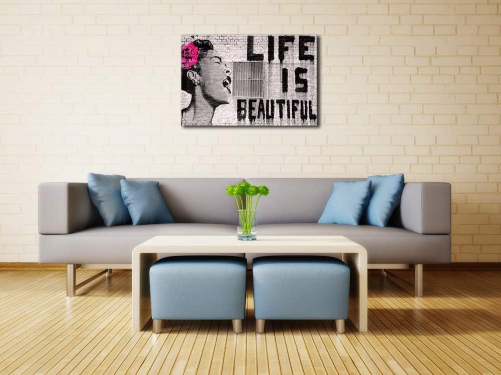 Large Graffiti Canvas Wall Art Life Is Beautiful Framed