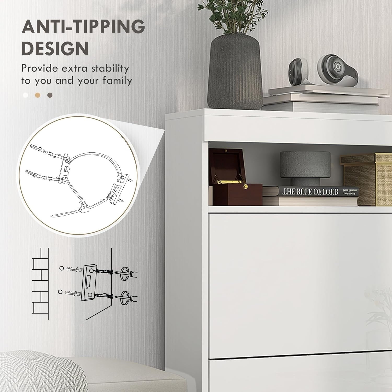 Slim Shoe Cabinet 12-16 Pair Storage with Flip Drawers & Adjustable Shelves