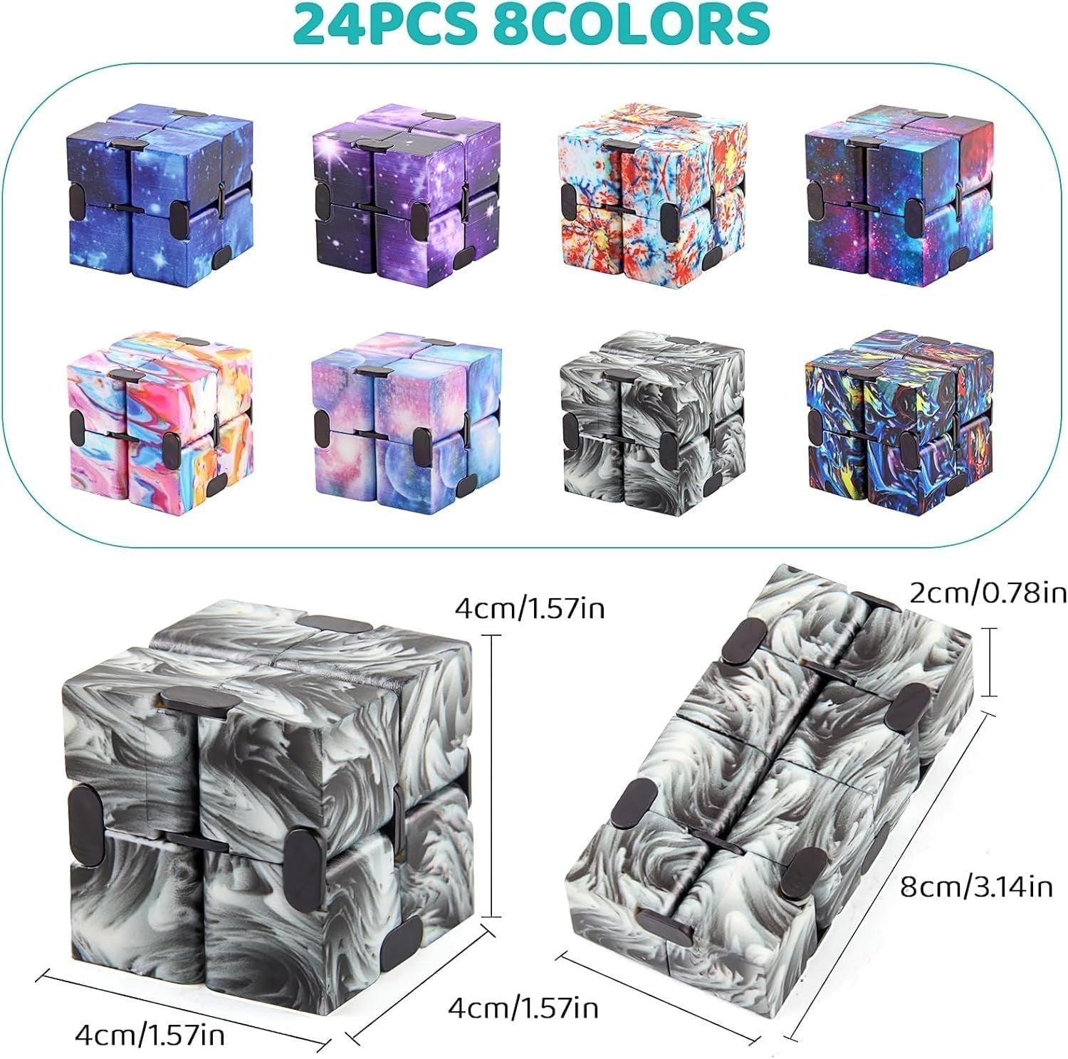 24 Pack Infinity Cube Fidget Toy Mini Stress Puzzle Bulk Party Favors