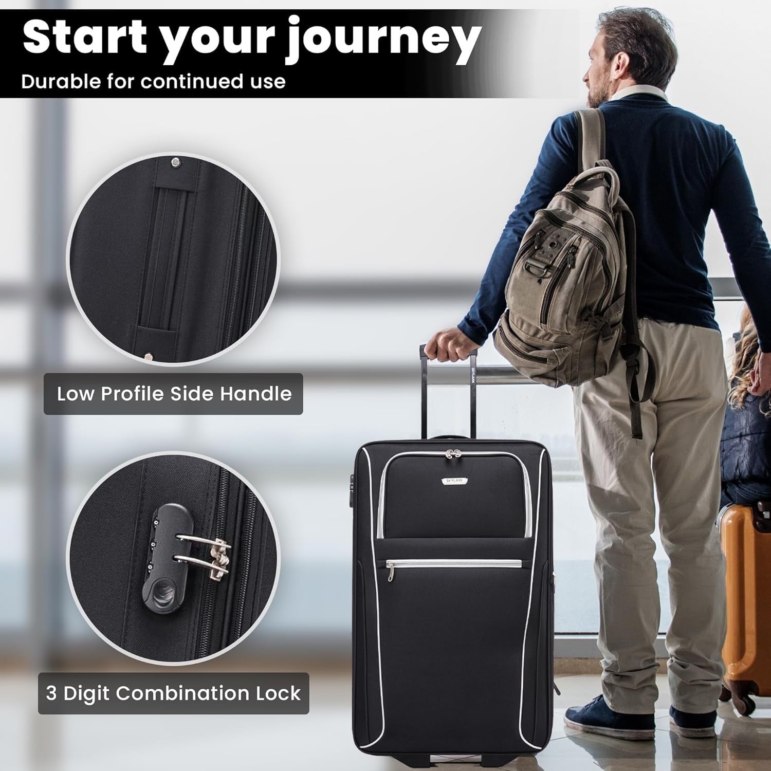 32'' Extra Large Soft Shell Check In Suitcase 20% Expandable 2 Wheel Lock