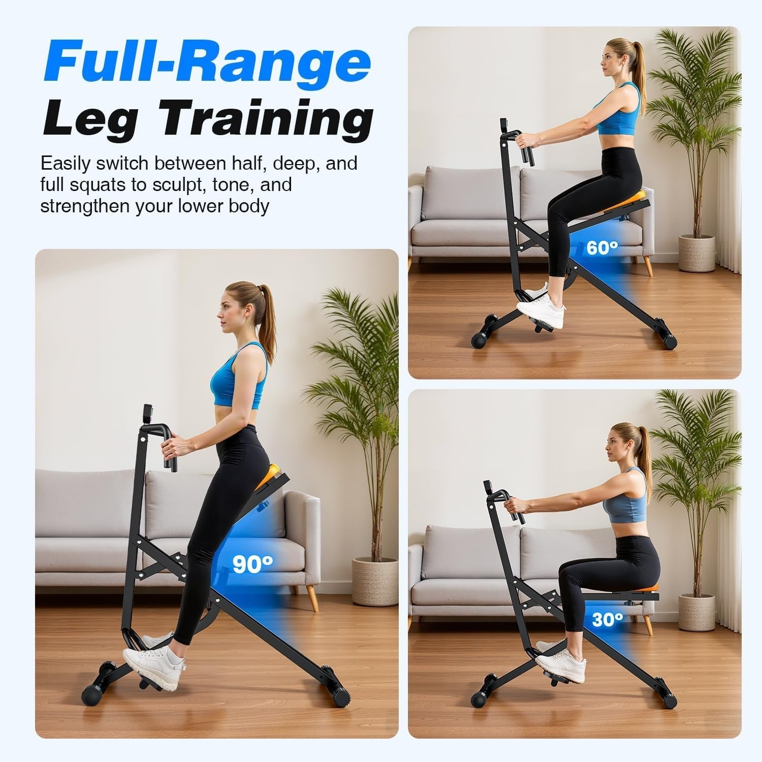 Compact Foldable Squat Rowing Machine w LCD 350LB Full Body Trainer