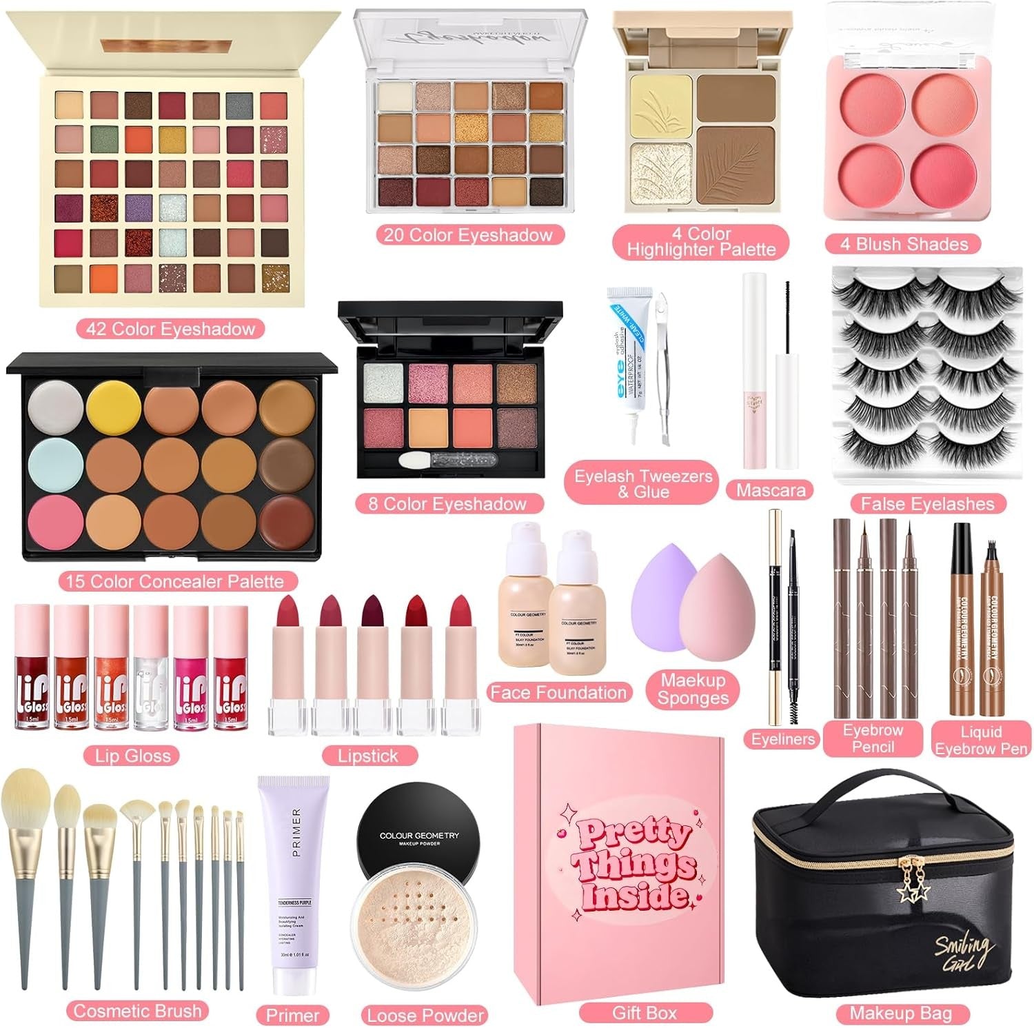 All-in-One Makeup Kit – Foundation, Eyeshadow, Lip Gloss & Brushes
