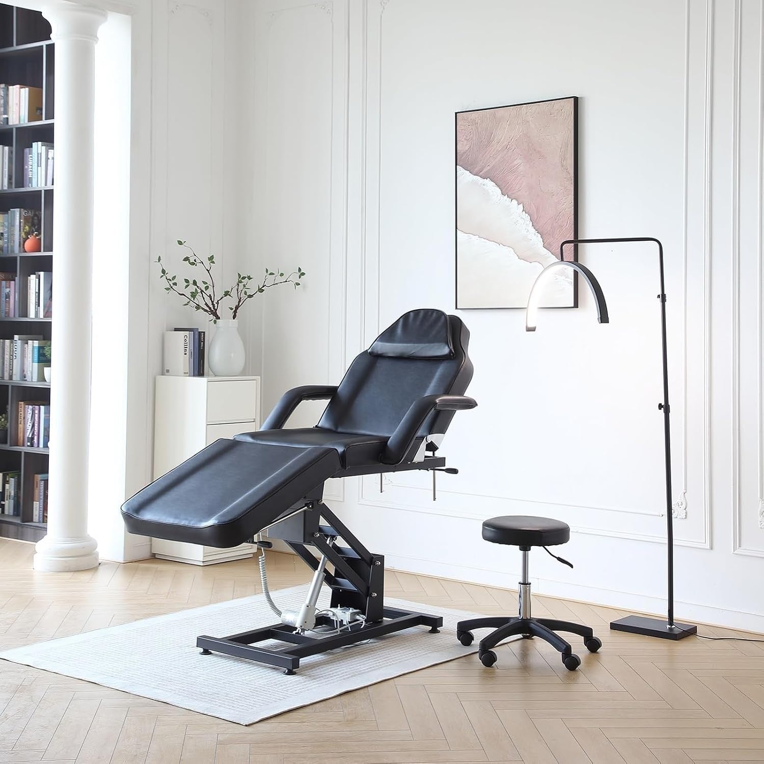 Electric 3-Section Beauty Massage Bed Adjustable Therapy Chair w/ Stool Black