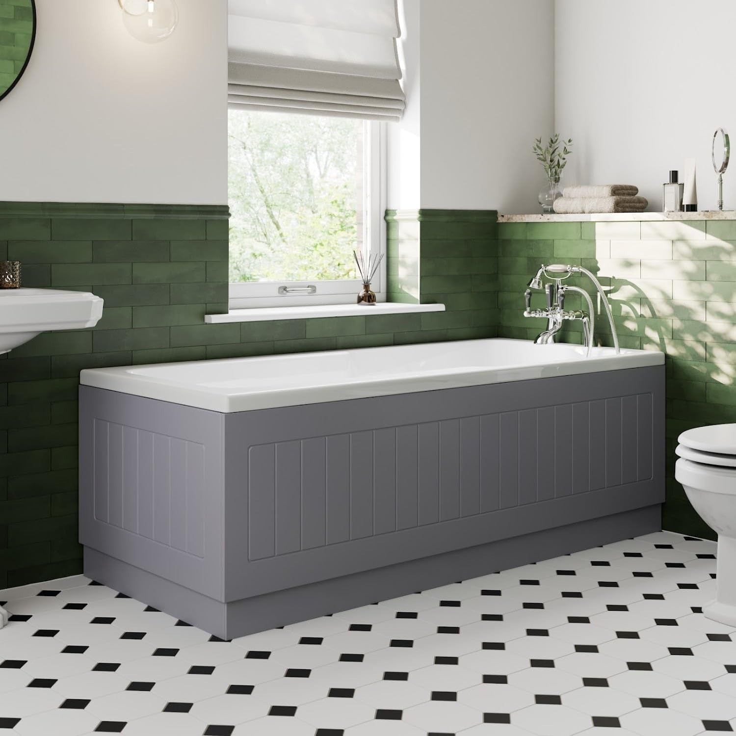 1700mm Side & 700mm End Grey Gloss MDF Bath Panels Tongue & Groove