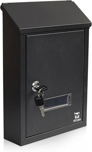 Secure Wall Mounted Mailbox Outdoor Letterbox Black Steel Lock Post Holder