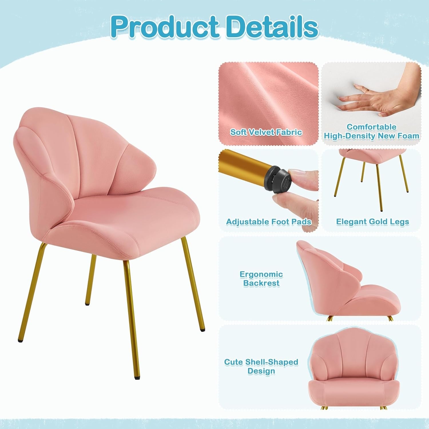 Velvet Accent Tub Chair Pink Shell Back Metal Legs Vanity Bedroom