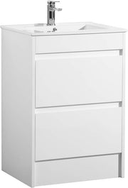600mm White Gloss Floor Standing Vanity Unit with Basin Sink 2 Drawer Cabinet