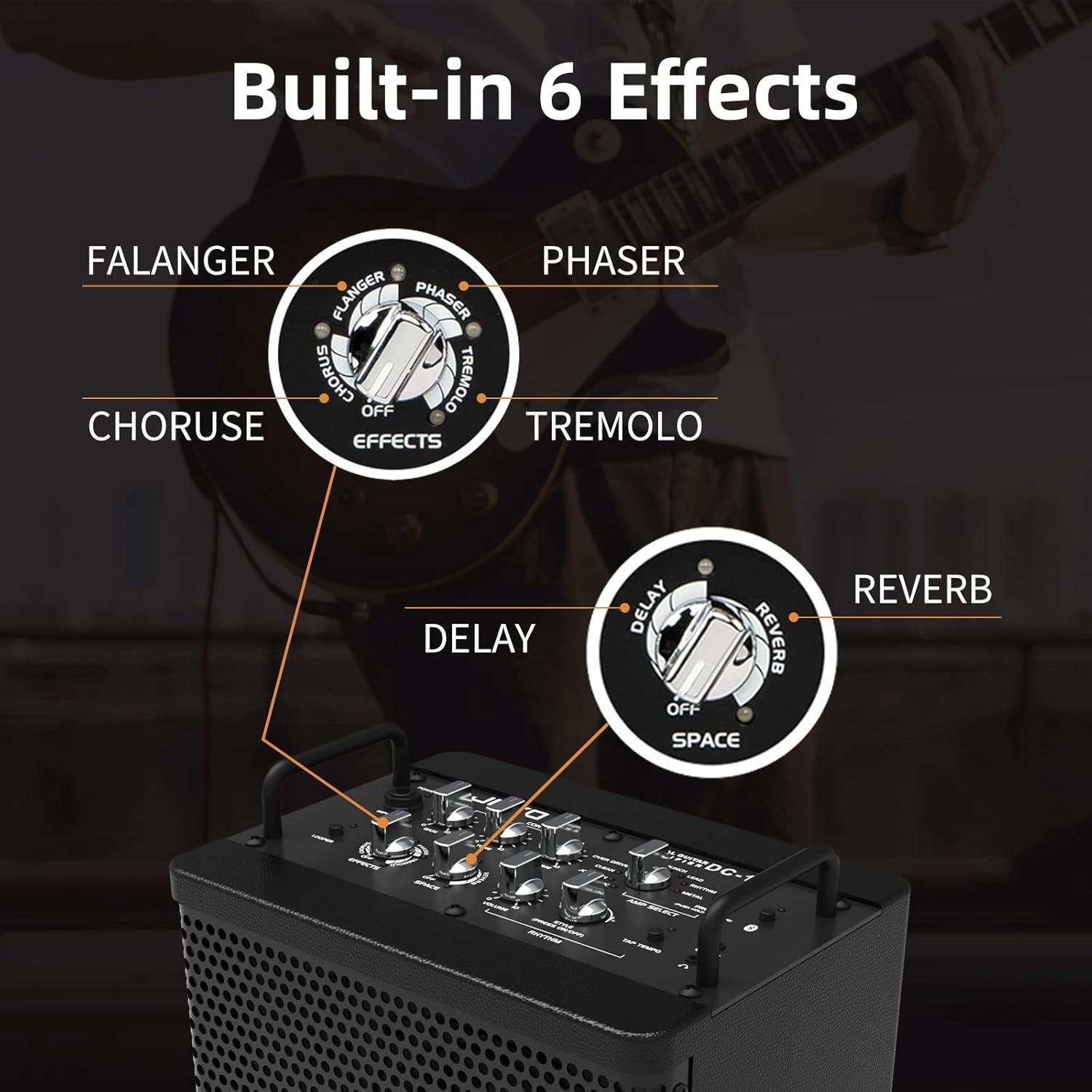 15W Portable Guitar Amp Rechargeable Bluetooth 9 Amp Models Looper FX