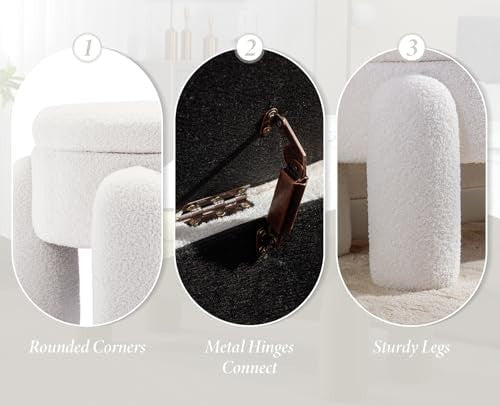 chairus Upholstered Storage Ottoman Faux Fur Window Bench, White