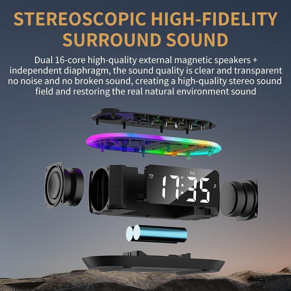 White Noise Machine Bluetooth Speaker Alarm Clock with LED Night Light