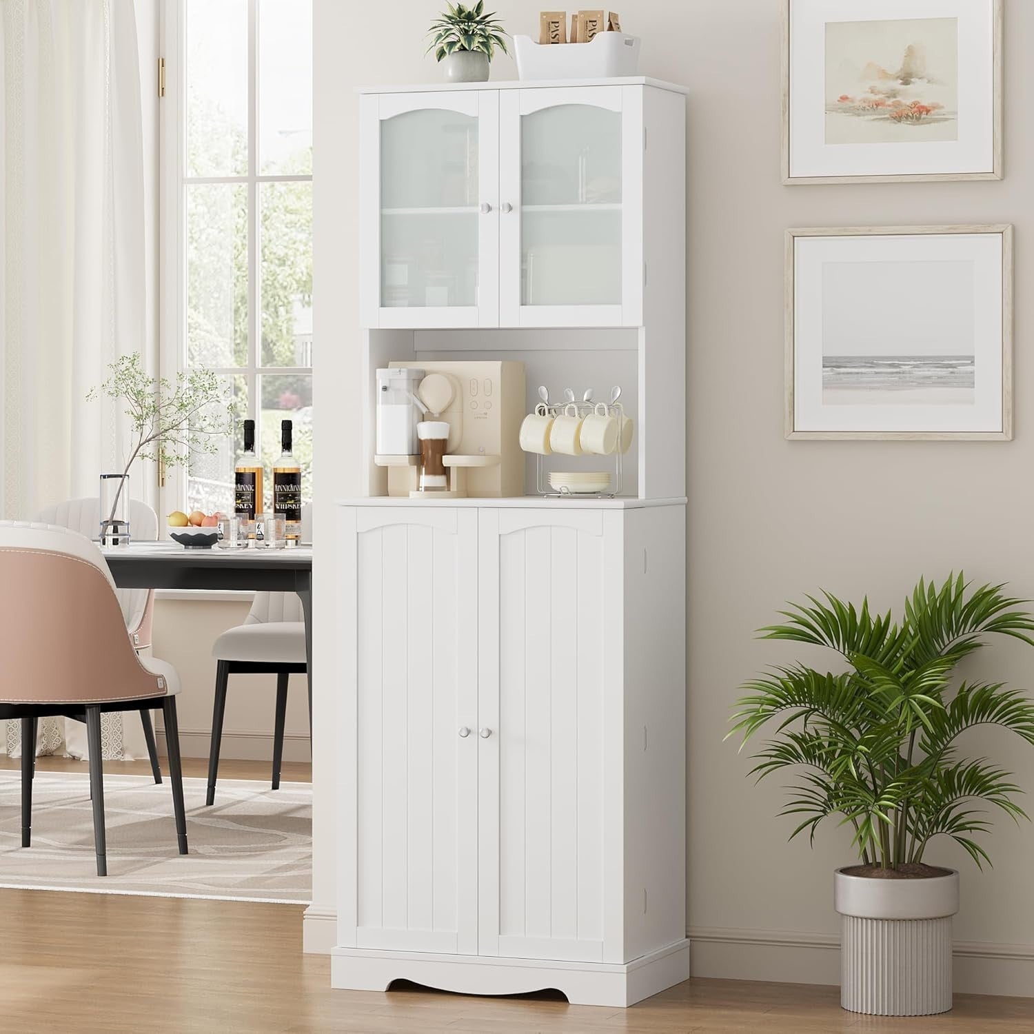 181cm Tall Kitchen Cupboard White 4 Doors Adjustable Shelves Storage Cabinet