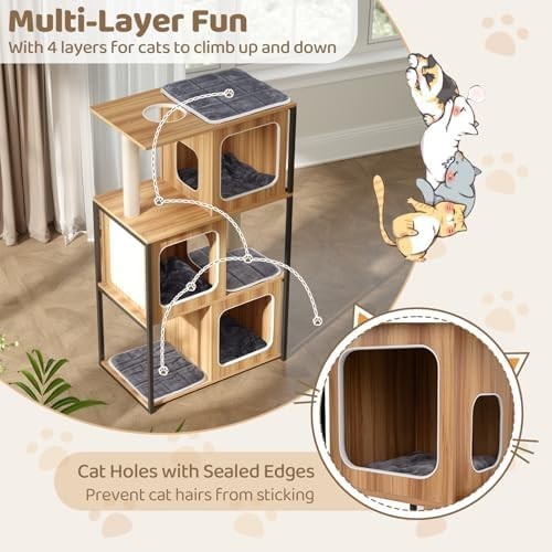 Modern Cat Tree Tower with Condos, Scratching Posts & Plush Cushions