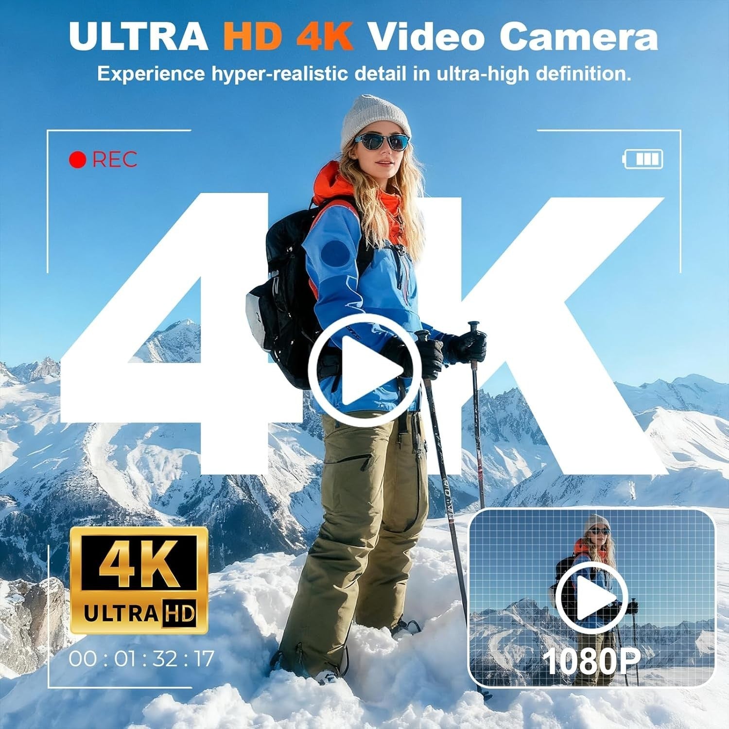 4K 64MP Vlogging Camera Flip Screen Zoom Camera w 32GB Card