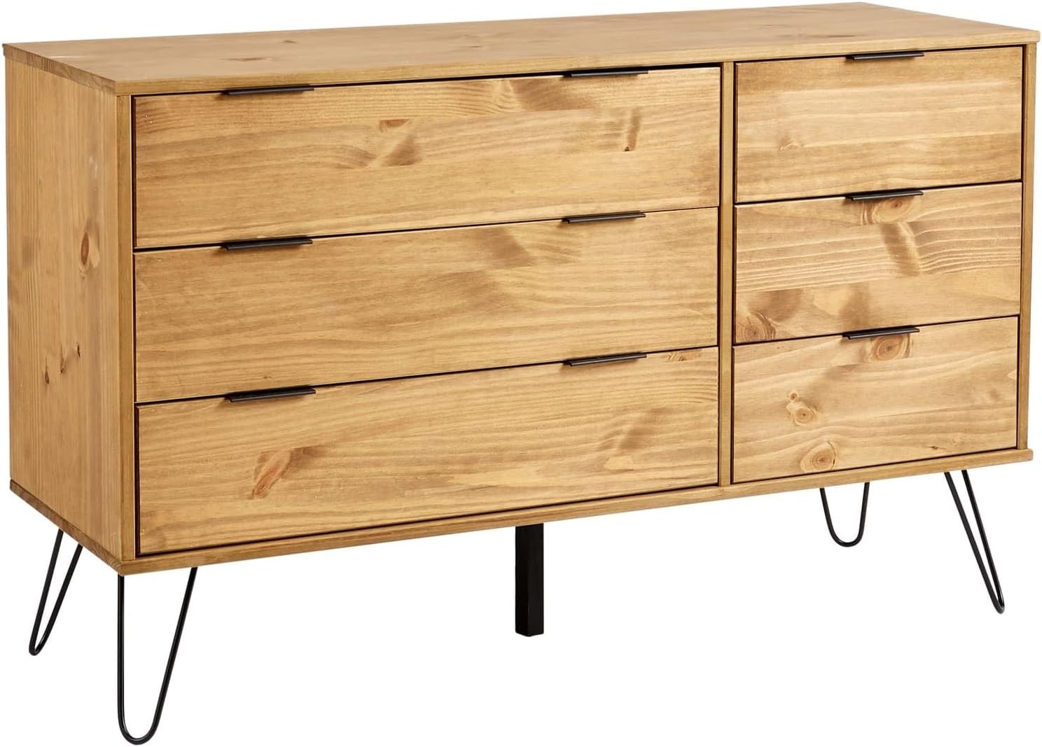 Industrial 6 Drawer Chest Pine Wood Storage Sideboard Cabinet Unit