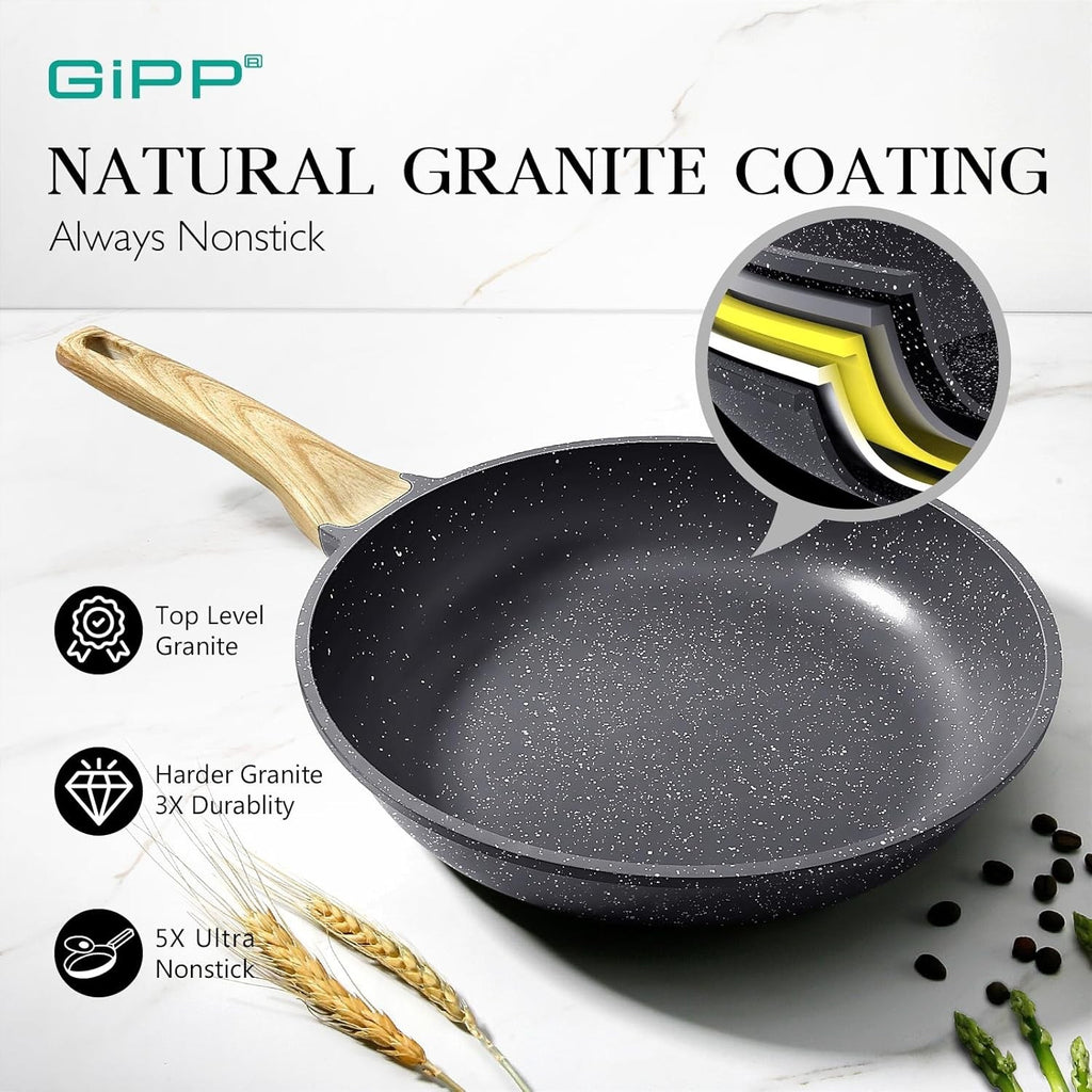 10pcs Grey Granite Non Stick Induction Safe Cookware Set Ceramic Pots Pans
