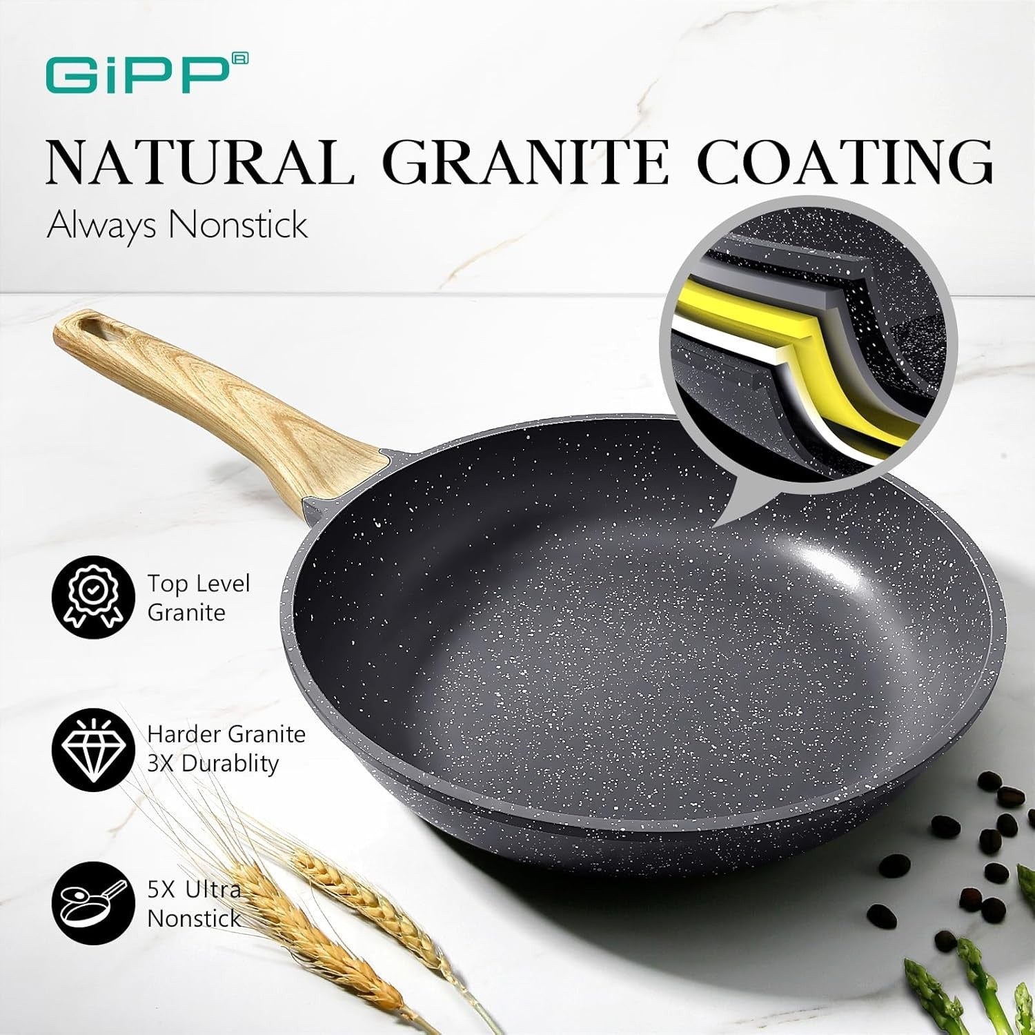 10pcs Grey Granite Non Stick Induction Safe Cookware Set Ceramic Pots Pans