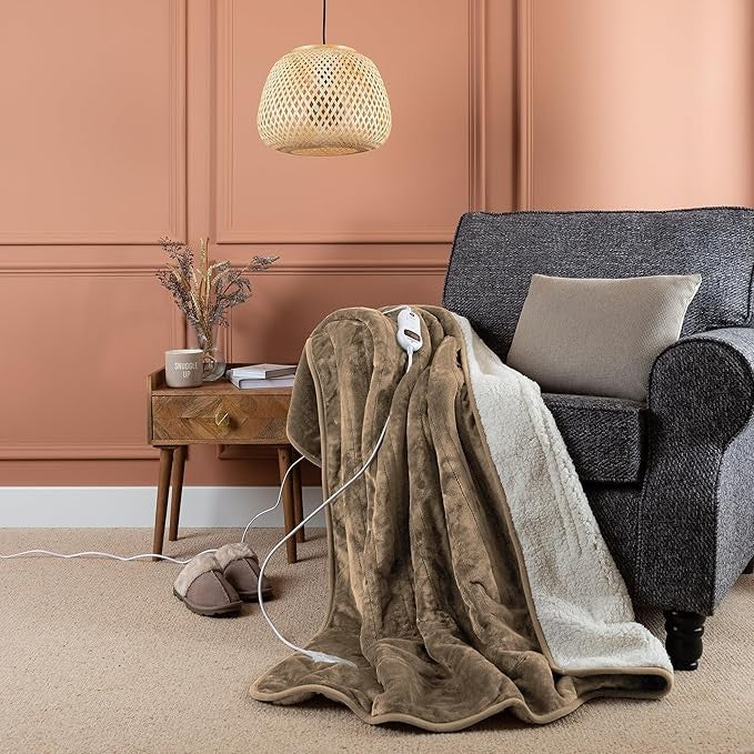 Electric Heated Throw Blanket Sherpa Fleece 10 Heat Timer Washable 130x160cm