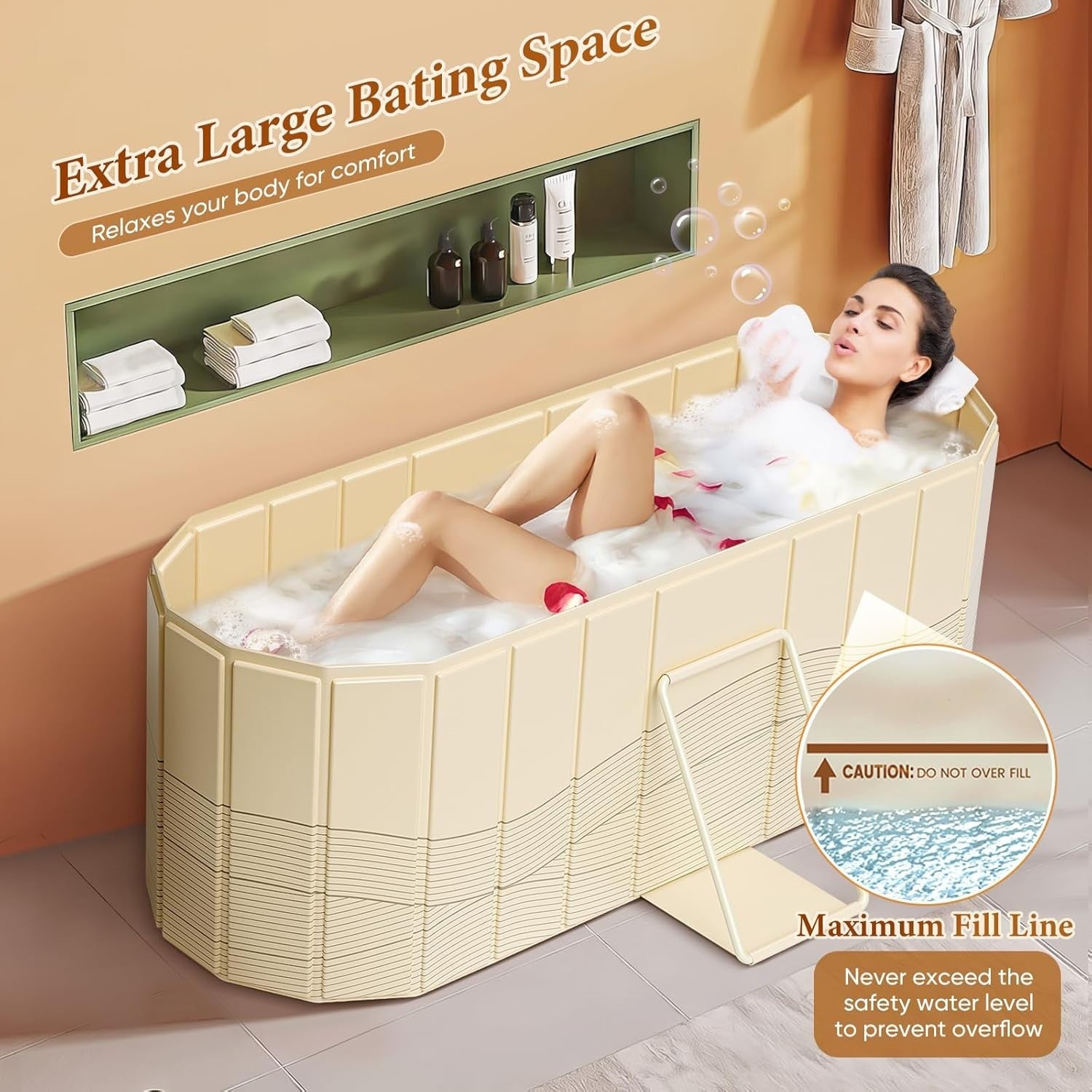 Portable Foldable Bathtub 150x55x50cm with Cover & 2 Drain Pipes | Ice Bath Tub
