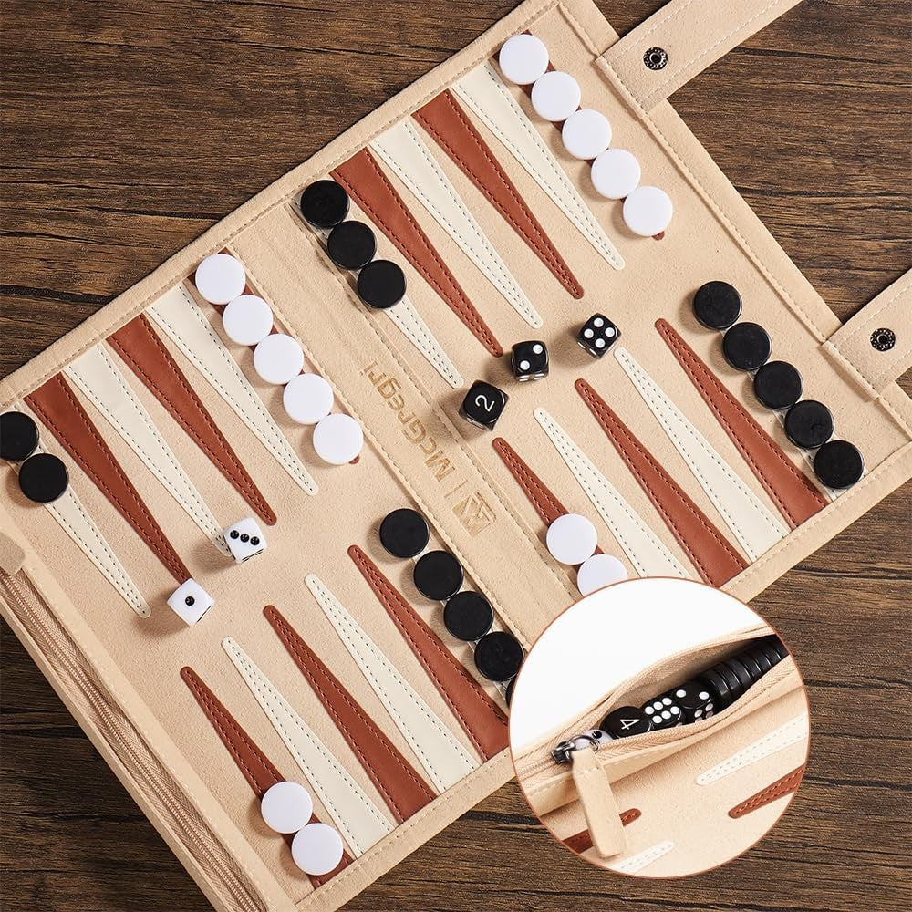 Backgammon Travel Game Roll Up Board Portable Set with Dice Pieces Case