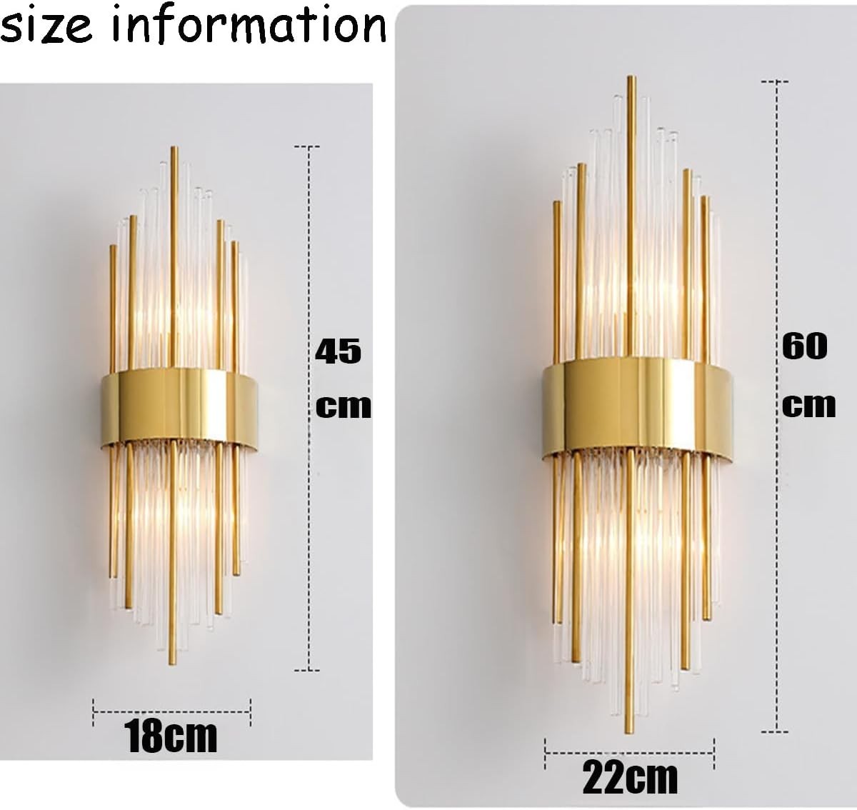 Luxury Crystal Wall Sconce, Modern Gold Finish, 60cm LED Fixture
