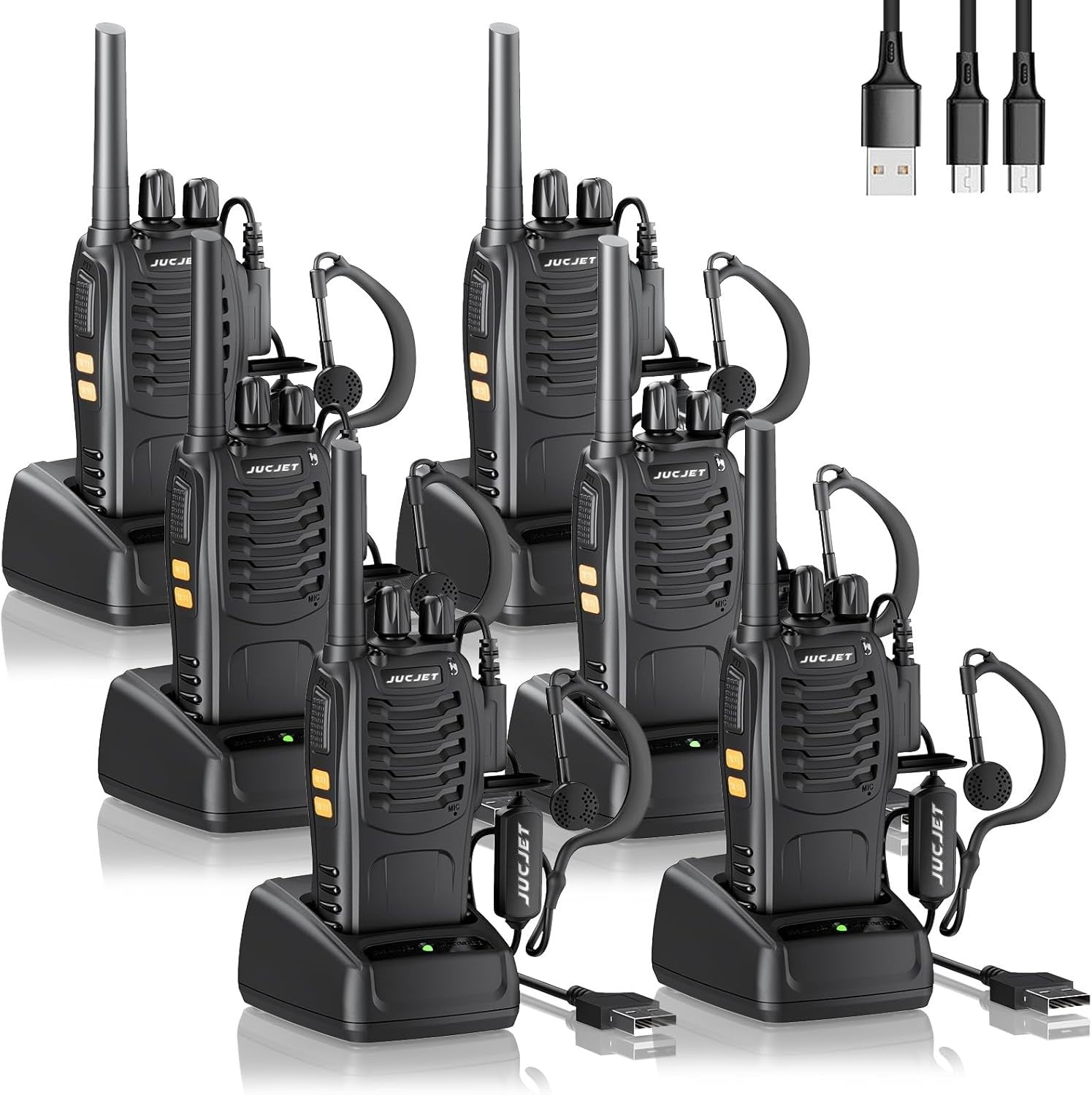 Long Range Walkie Talkies 6 Pack Rechargeable PMR446 VOX 2 Way Radios