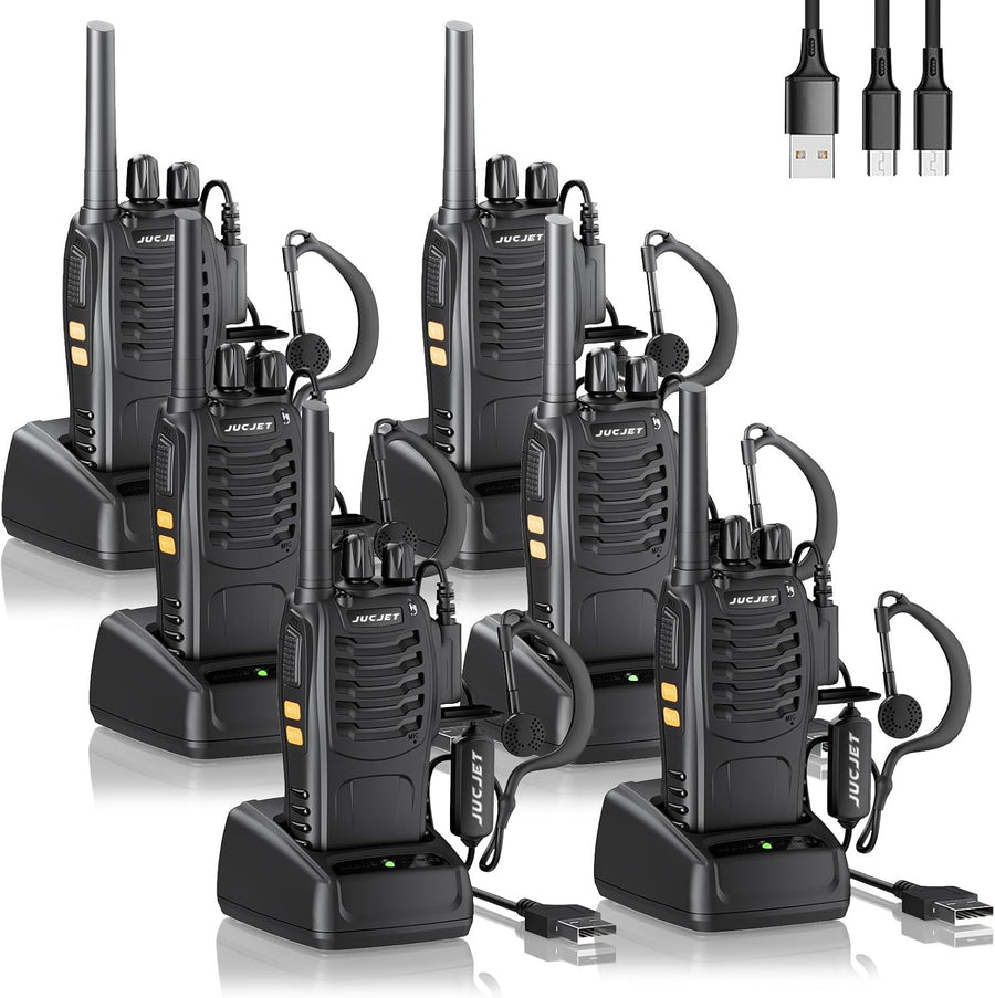 Long Range Walkie Talkies 6 Pack Rechargeable PMR446 VOX 2 Way Radios