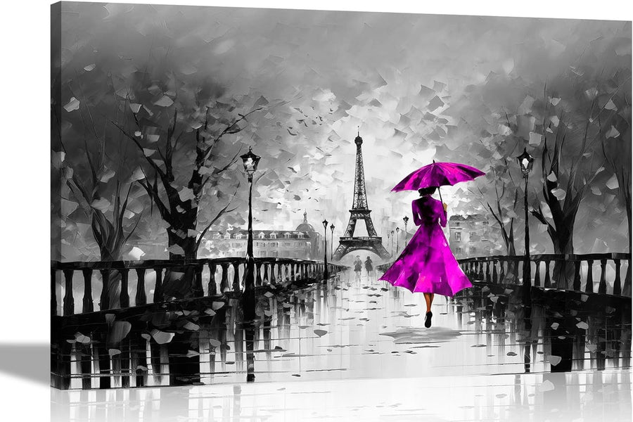 Black White Paris Rain Canvas Wall Art 76x50cm Modern Abstract Decor