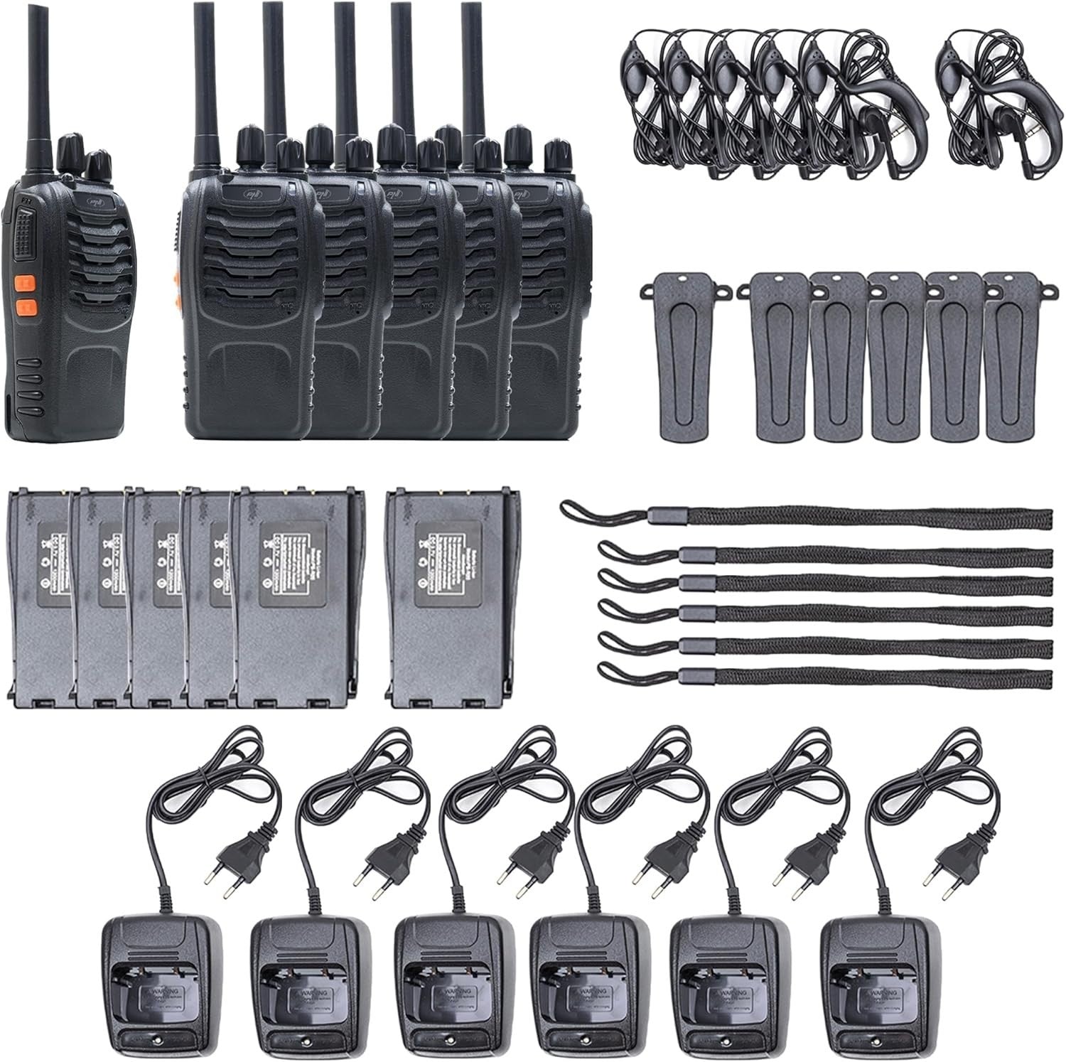 PMR446 Walkie Talkies 6 Pack Long Range 2 Way Radio w Headsets