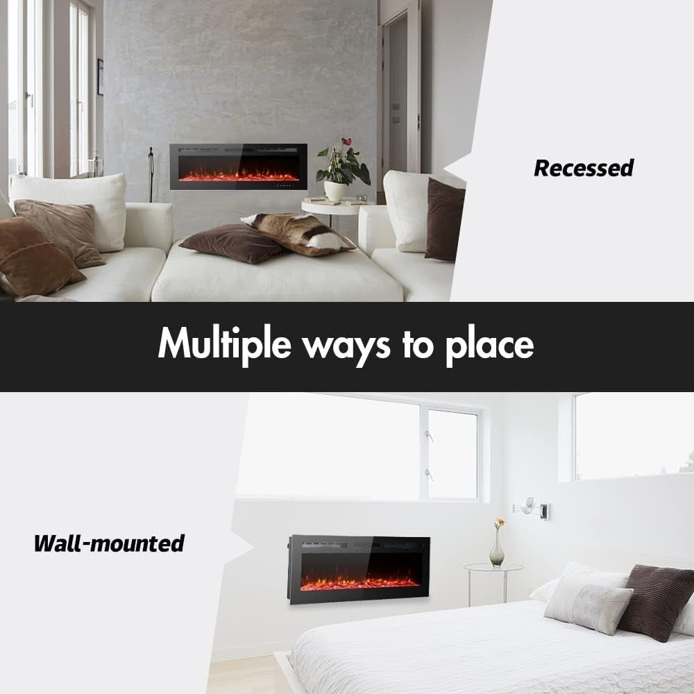 50in Wall Mounted Electric Fireplace Heater 12 LED Flame Remote Heat