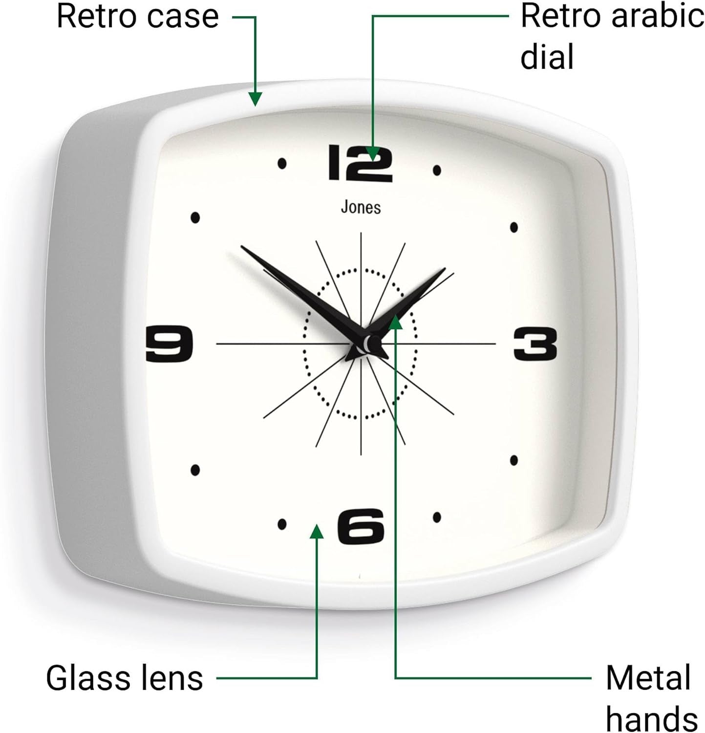 Retro 25cm Wall Clock Rectangle Silent White Modern Kitchen Living Room Decor
