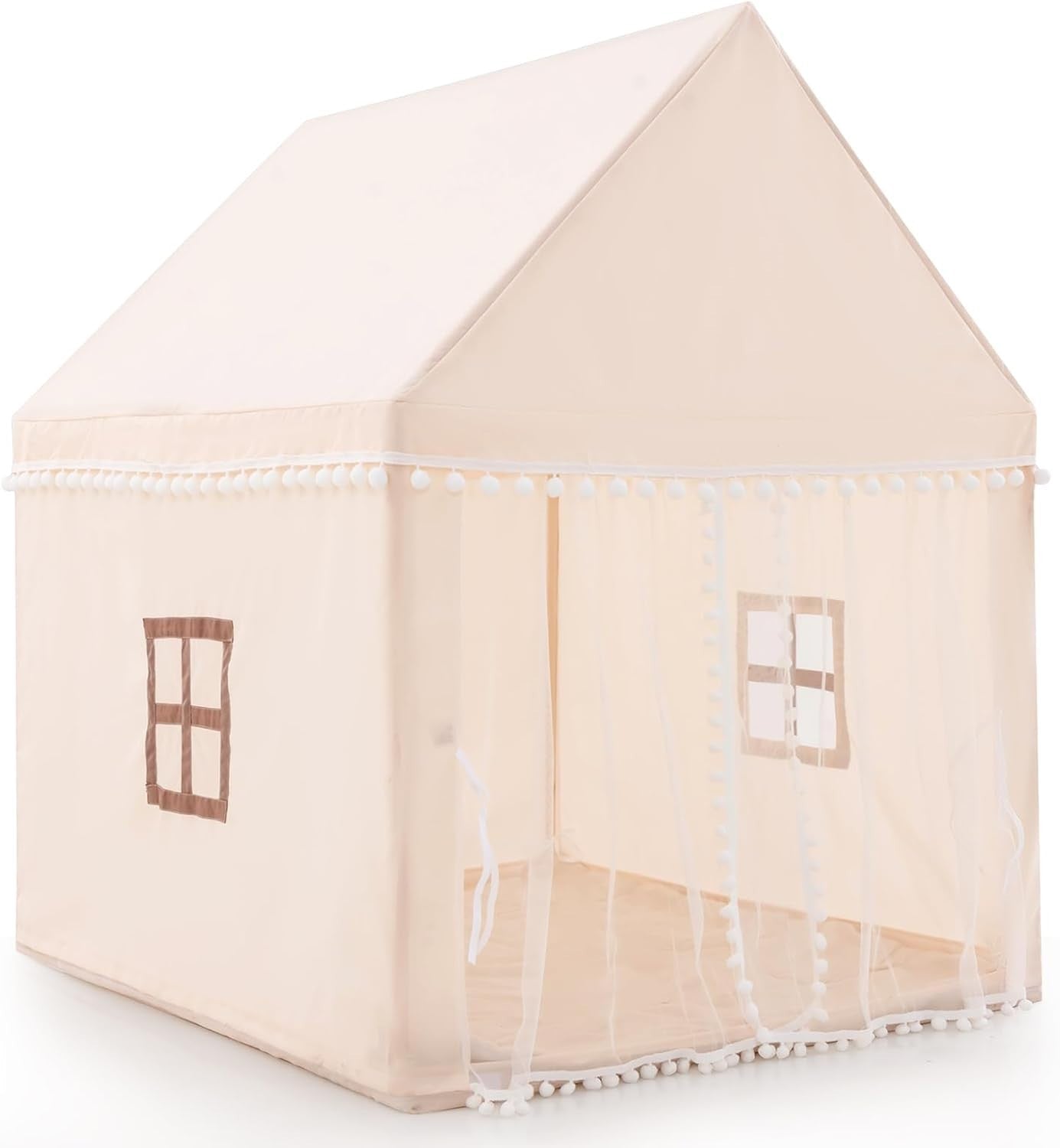 Large Wooden Kids Play Tent Indoor Outdoor Castle w Washable Mat