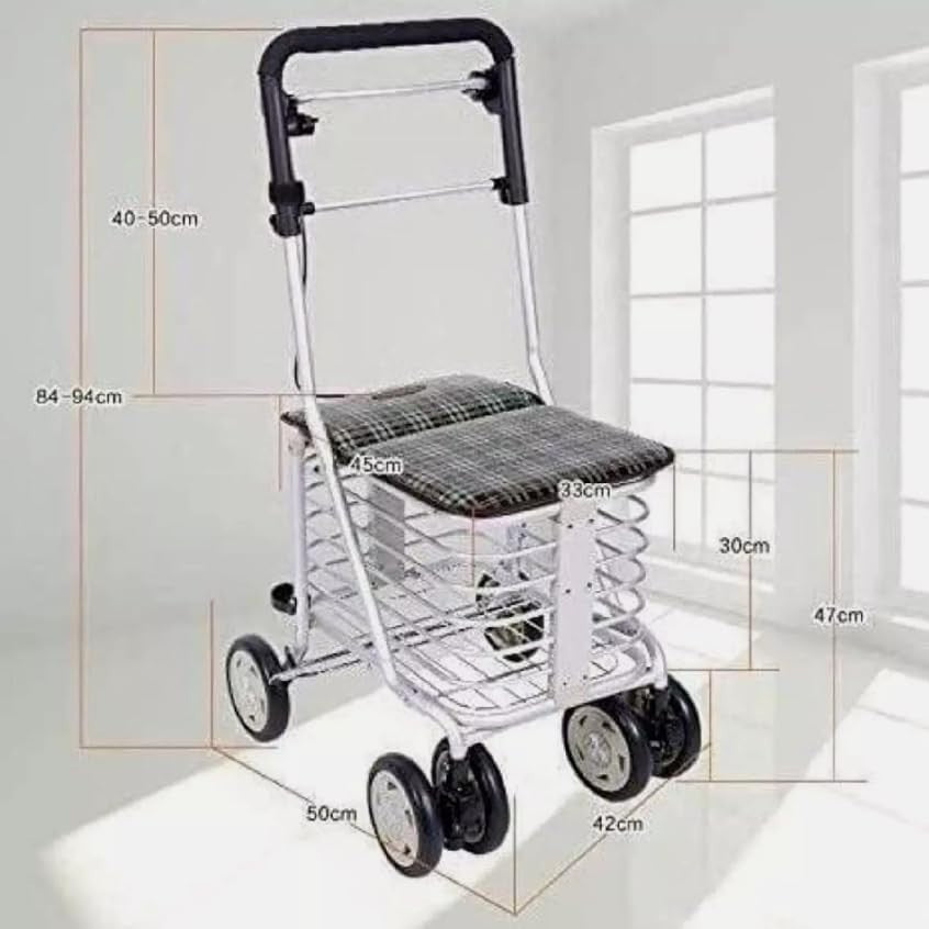 6-Wheel Foldable Sit & Go Shopping Trolley with Seat & Adjustable Handle