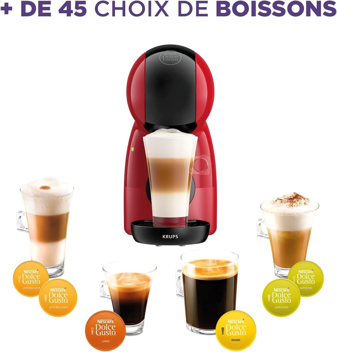 Compact Coffee Pod Machine 15 Bar Pressure | Hot & Cold Drinks Maker | Red Black