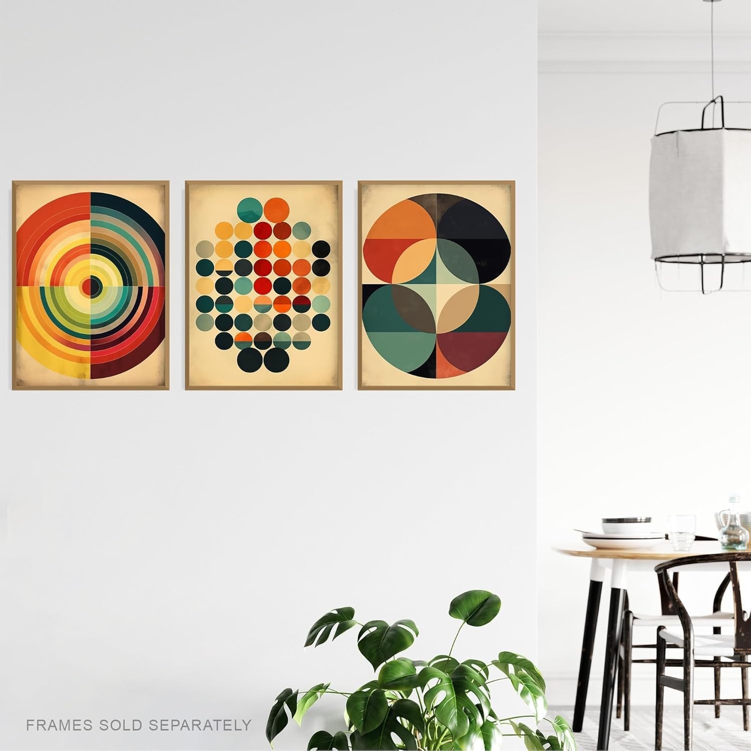 Set of 3 Mid Century Modern Bauhaus Geometric Circle Wall Art Prints