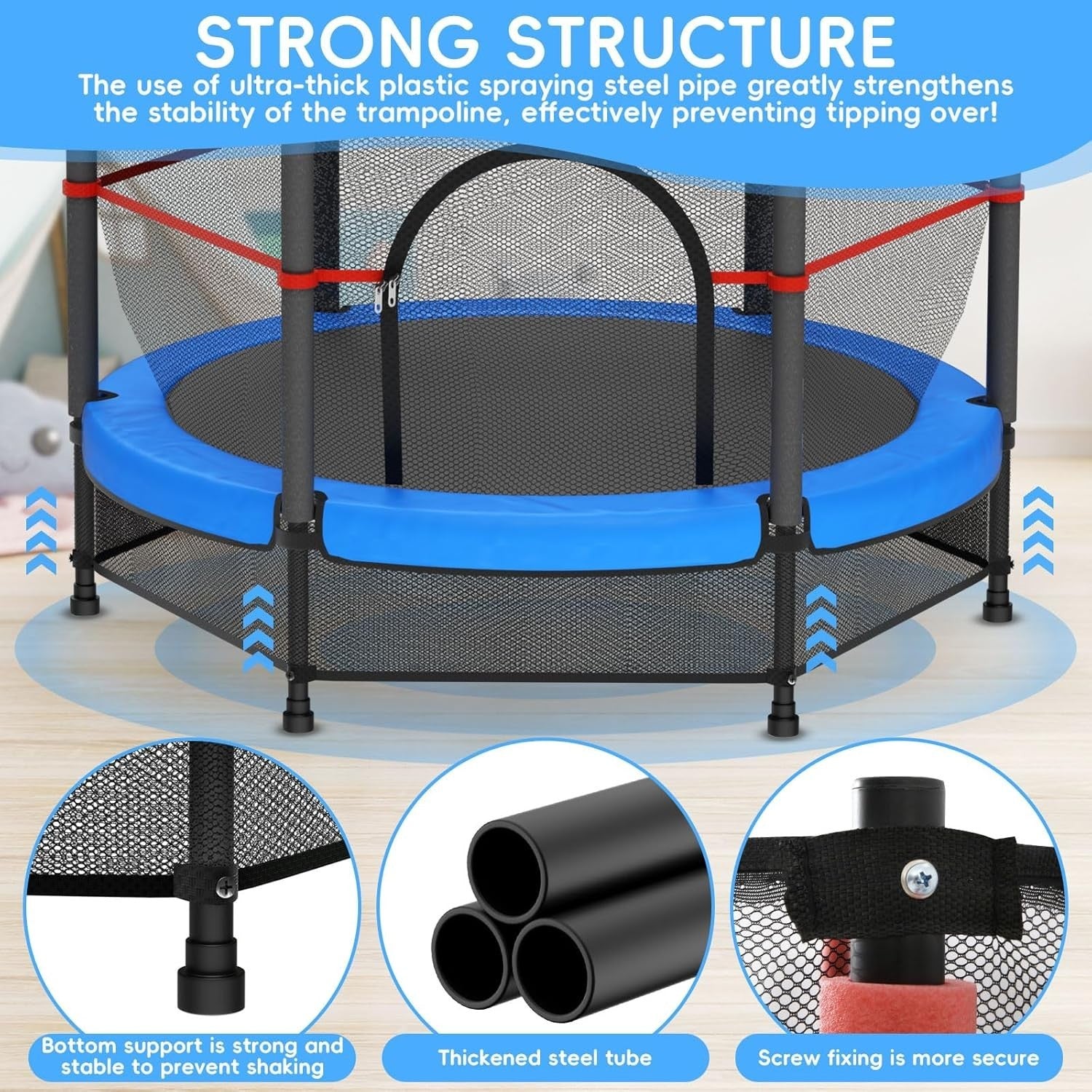 Blue Toddler Trampoline 140cm with Safety Enclosure Indoor Outdoor