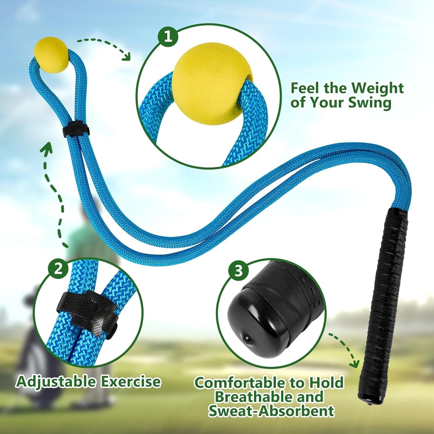 Golf Rope Swing Trainer Set Weighted Ball Tempo & Arm Band Aid
