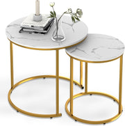 Gold Faux Marble Nesting Coffee Table Set 2 Round End Side Tables Storage