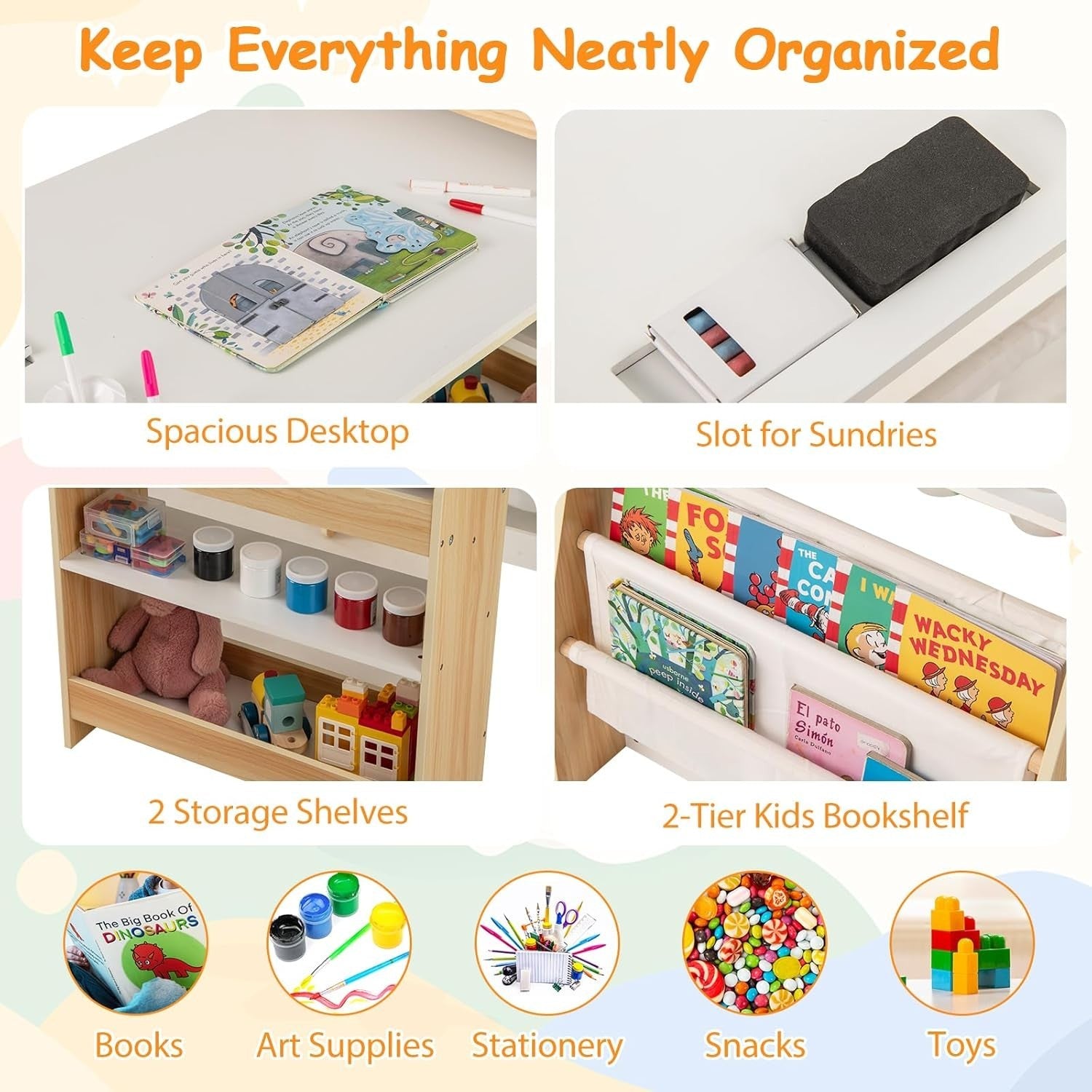 Kids Art Table & Chair Set with Double-Sided Easel, Paper Roll & Storage Shelves