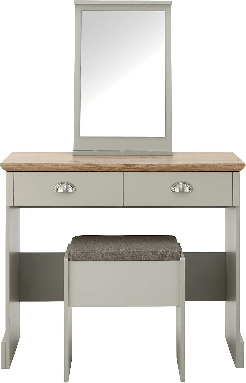 Grey Modern Vanity Dressing Table Set Mirror Stool 2 Drawers Bedroom Furniture